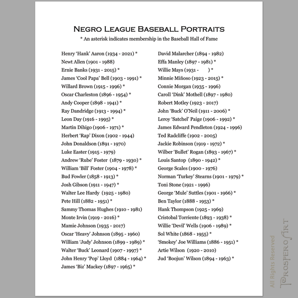 Negro League Baseball 54 Historic Portraits