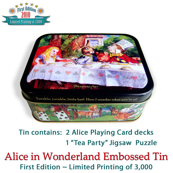 Alice in Wonderland Embossed Tin with Playing Cards and Puzzle